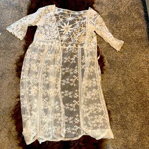 3/4 sleeve lace swim cover up